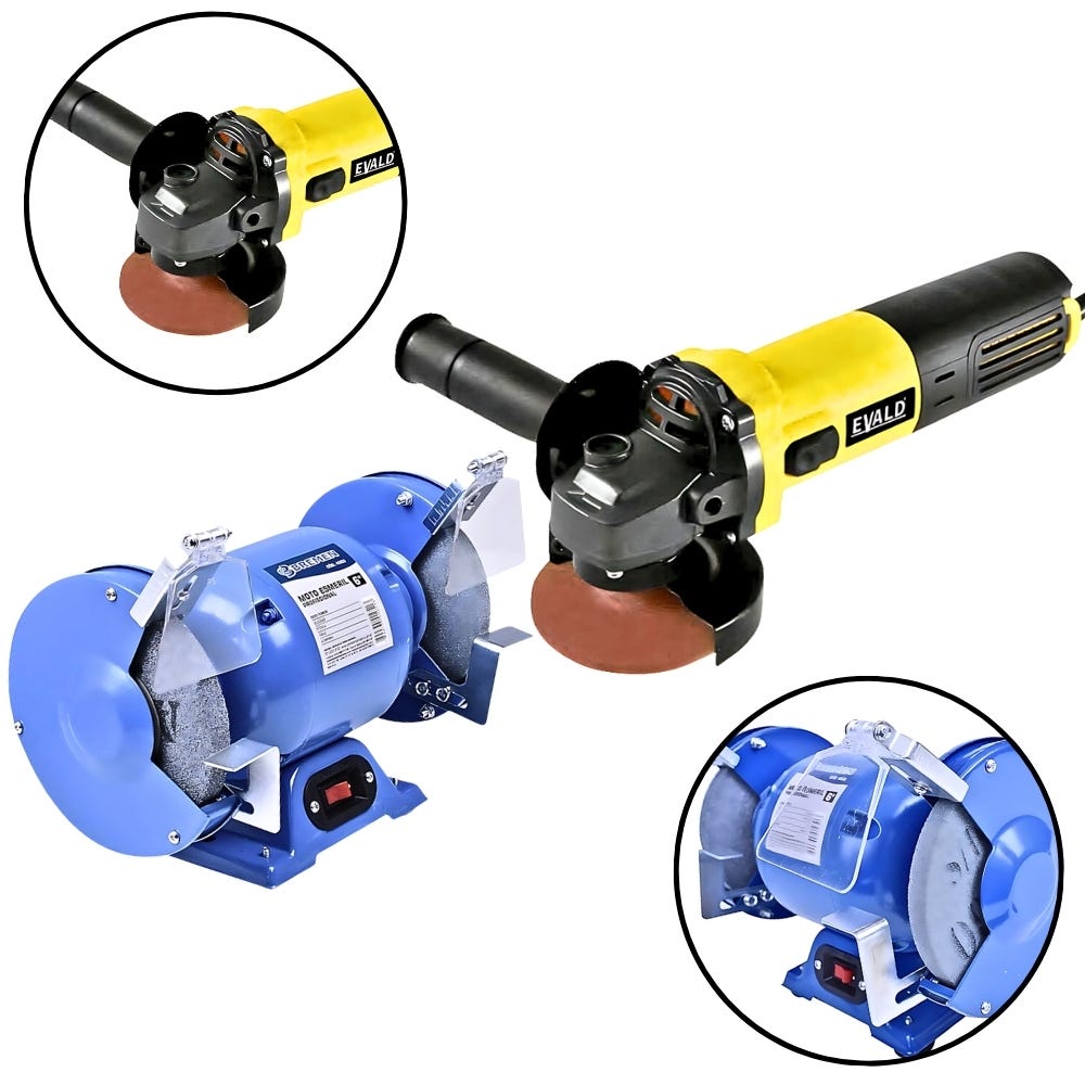 Moto Esmeril 6 POL 1/2 HP e Esmerilhadeira Angular 4.1/2 POL EVALD
