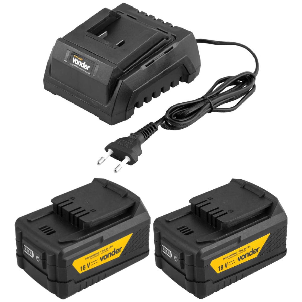 Kit 2 Baterias 18V 4Ah Linha Intercambiável com Carregador VONDER