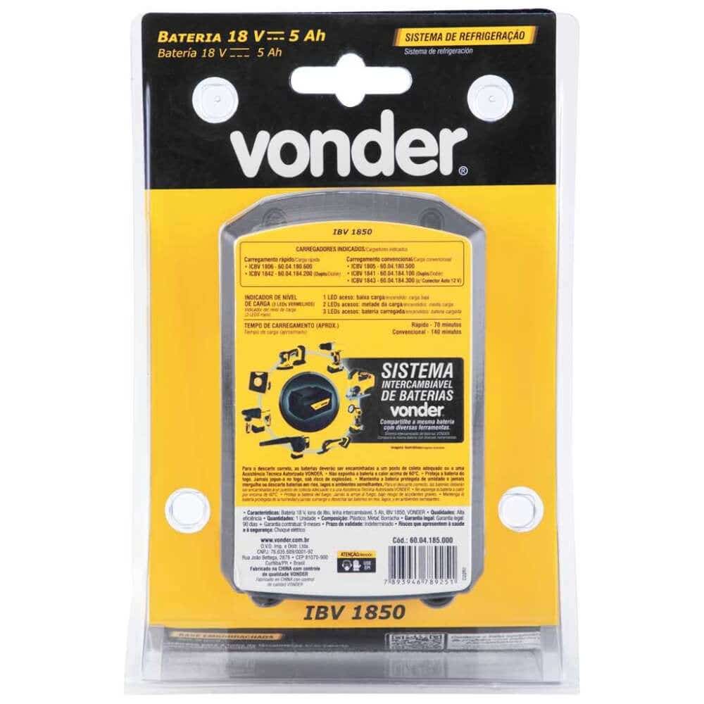 Bateria 18V Lítio 5Ah IBV1850 60.04.185.000 VONDER