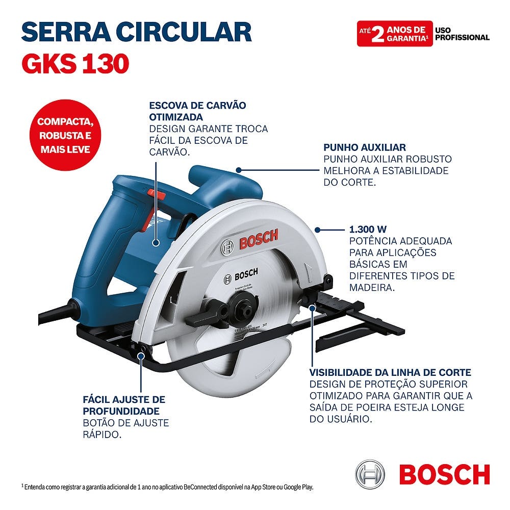 Serra Circular 184mm 1300W GKS 130 com Disco BOSCH