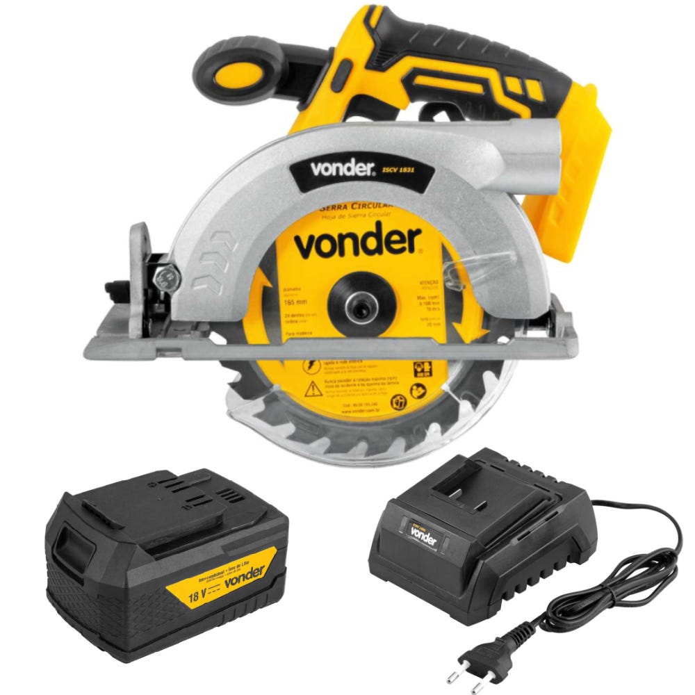 Serra Circular 165mm com Bateria 18V e Carregador VONDER