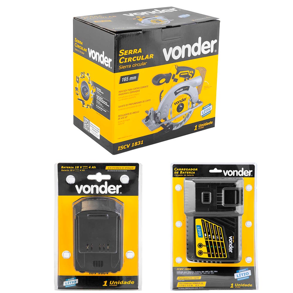 Serra Circular 6.1/2 POL Com Bateria 18V e Carregador VONDER