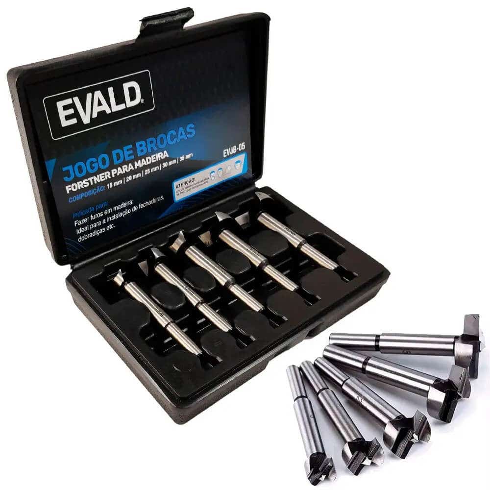 Jogo de Brocas Fortsner para Madeira de 15 a 35 MM Kit 5 Peças EVJB-05 EVALD