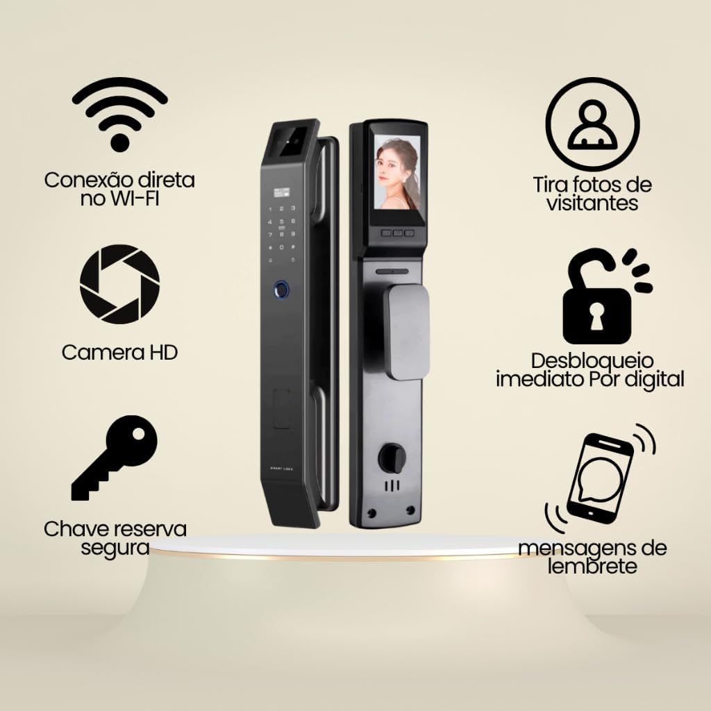 Fechadura eletrônica inteligente câmera, reconhecimento facial 3D, Digital Biométrica