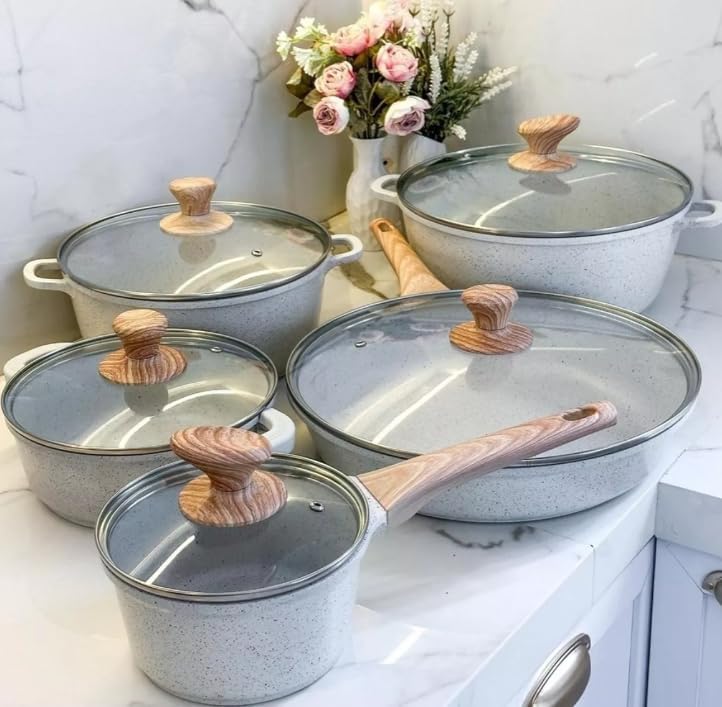 Jogo De Panelas Cookware 5 Peças Revestimento De Granito