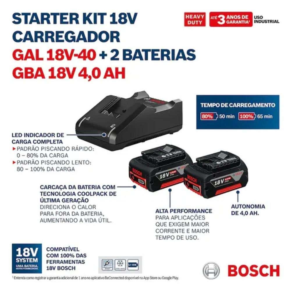 Kit 2 Baterias 18v 4,0Ah e 1 Carregador Bivolt 1600A02RM8000 Bivolt BOSCH