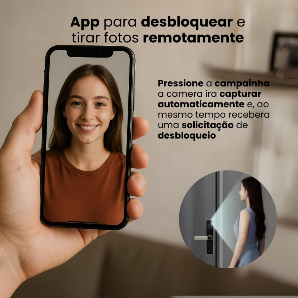 Fechadura eletrônica inteligente câmera, reconhecimento facial 3D, Digital Biométrica