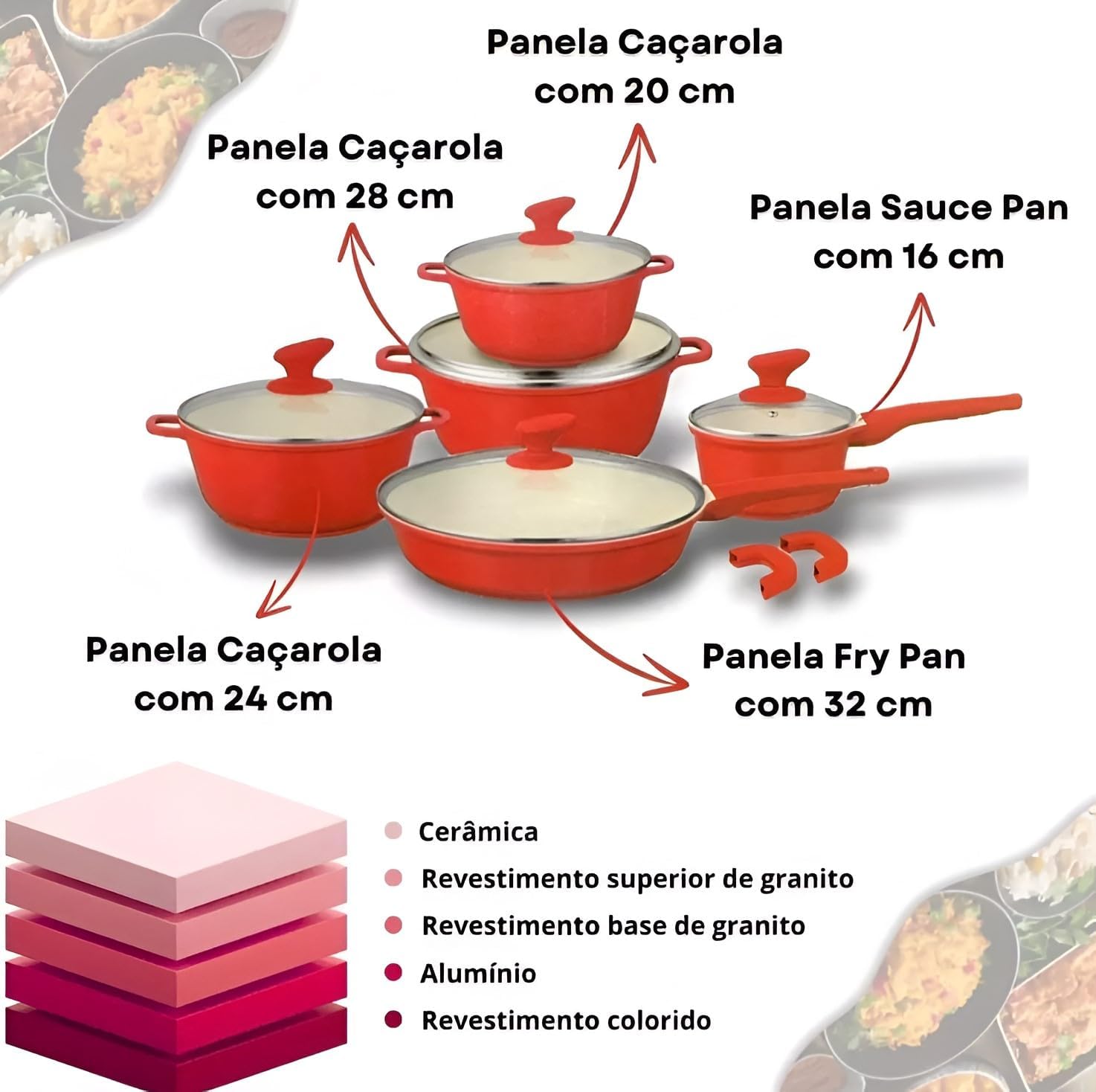Jogo De Panelas Cookware 5 Peças Revestimento De Granito