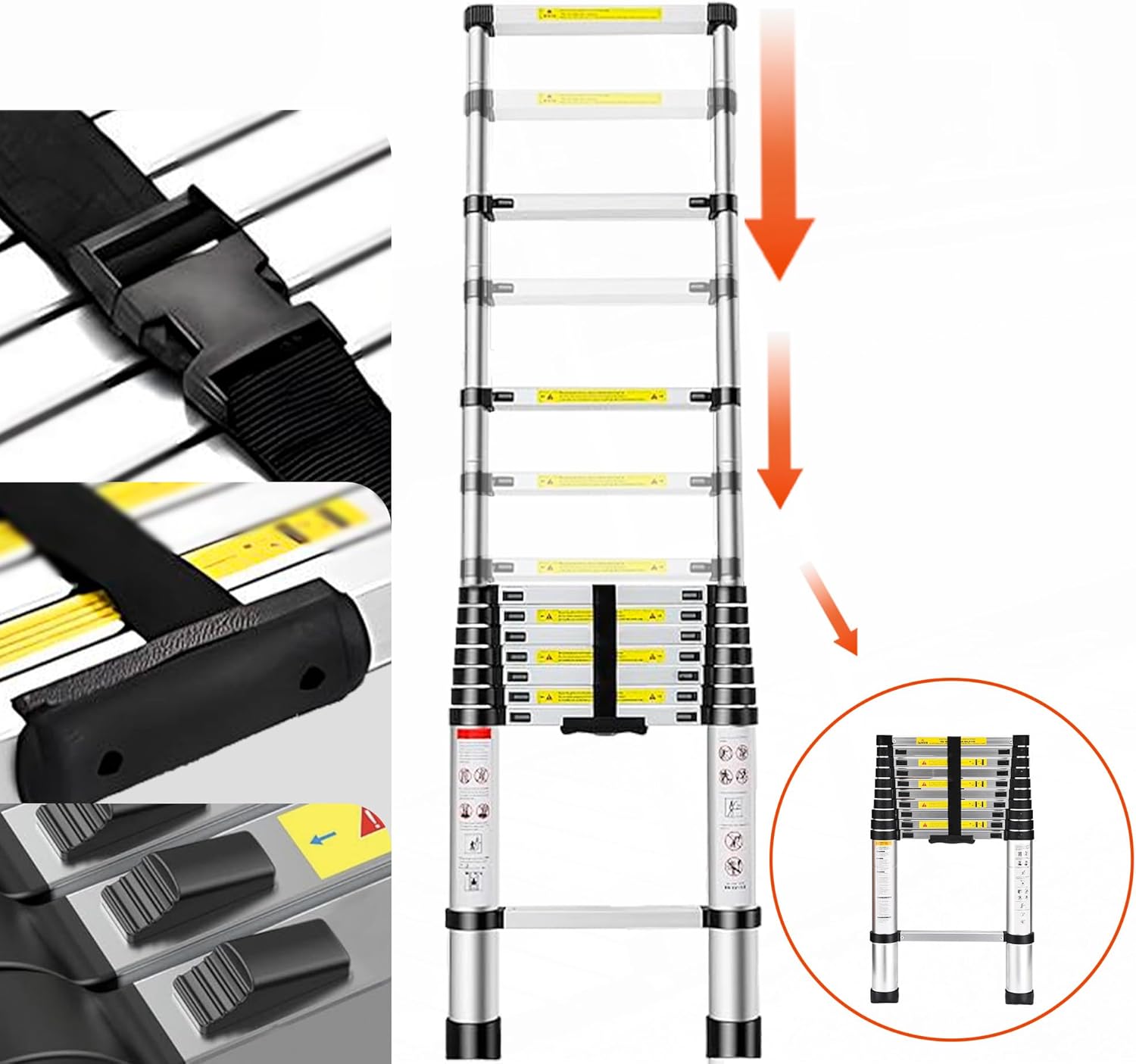 Escada Extensiva Telescopia De Alumínio De 3.8 Metros Cor Amarelo