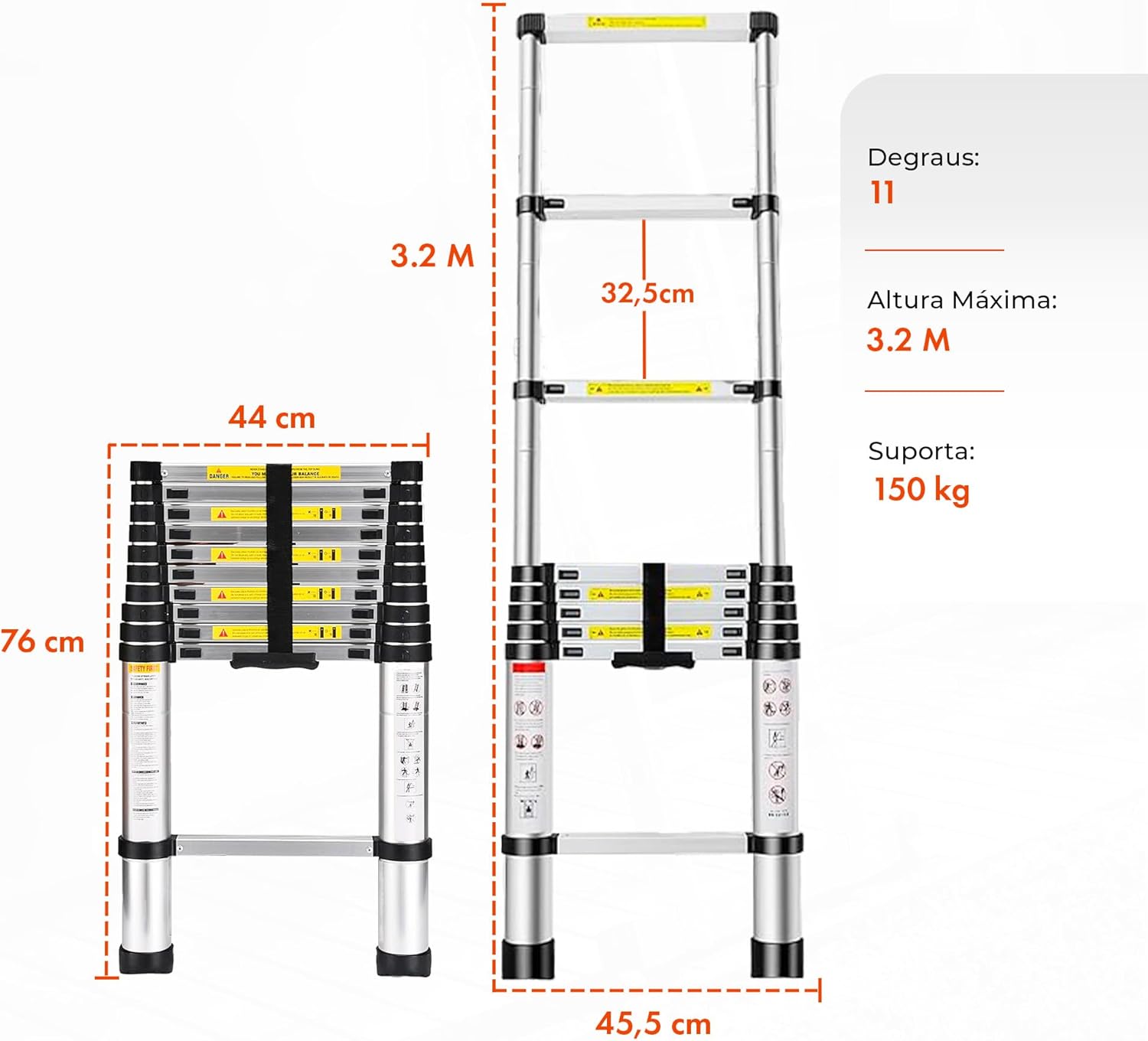 Escada Extensiva Telescopia De Alumínio De 3.8 Metros Cor Amarelo