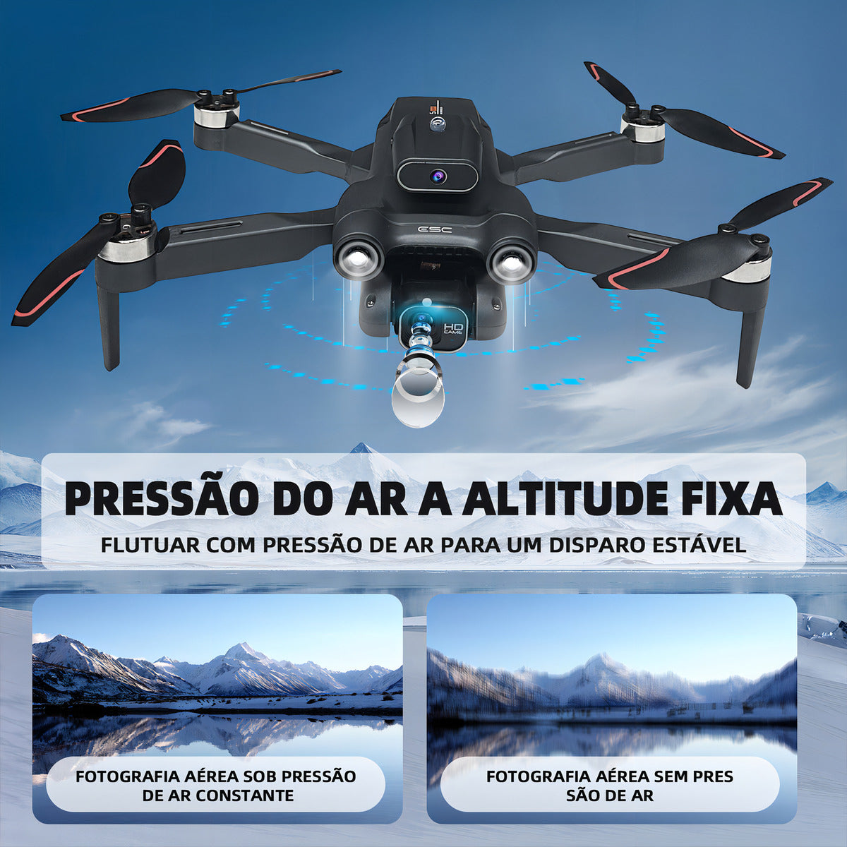 Drone com Câmera HD, Controle Remoto, Sensor de Obstáculos, 2 Baterias 3.7V 1800mAh