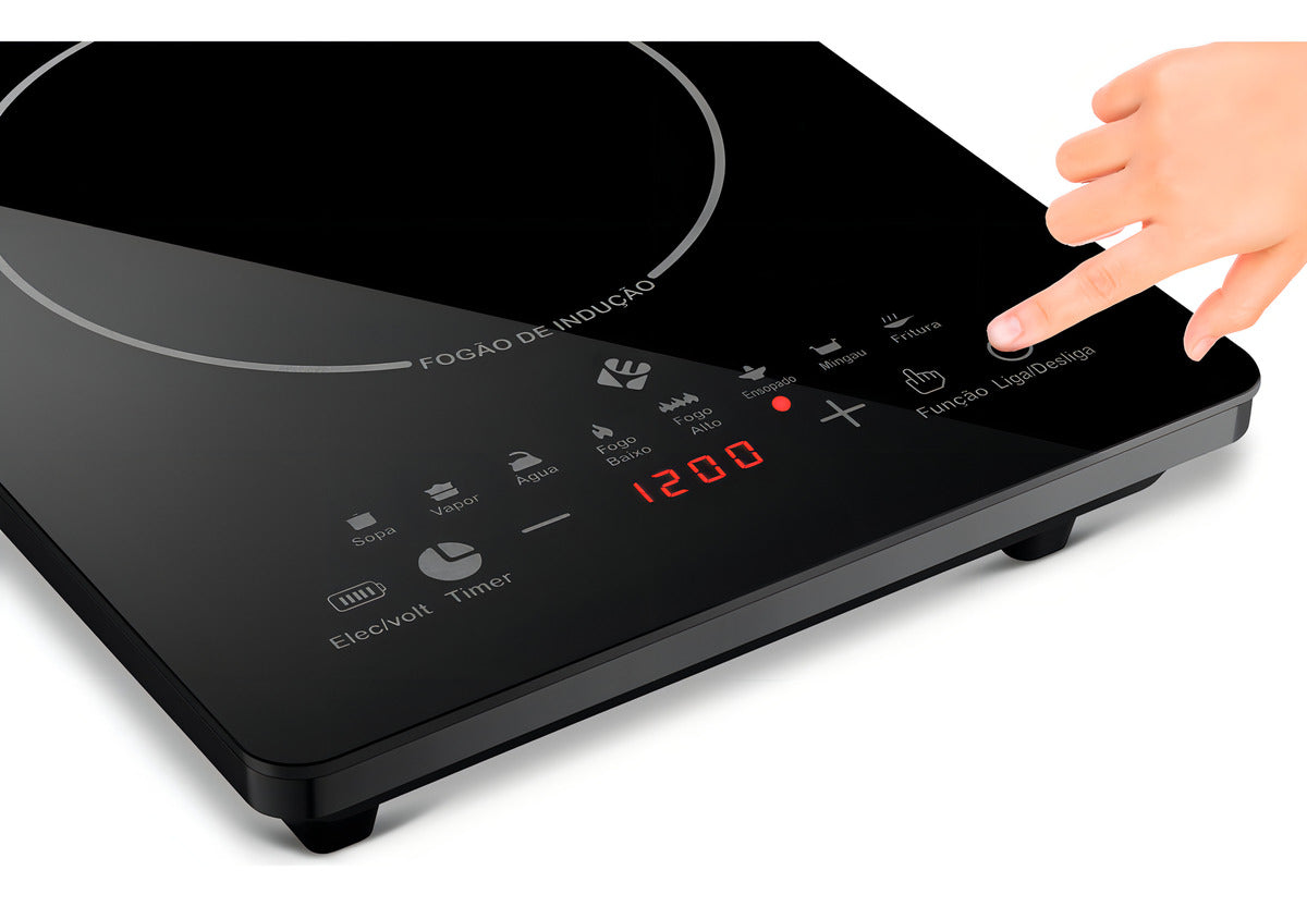 Cooktop De Indução 1 Boca Preto Com Trava De Segurança Painel Touch Screen
