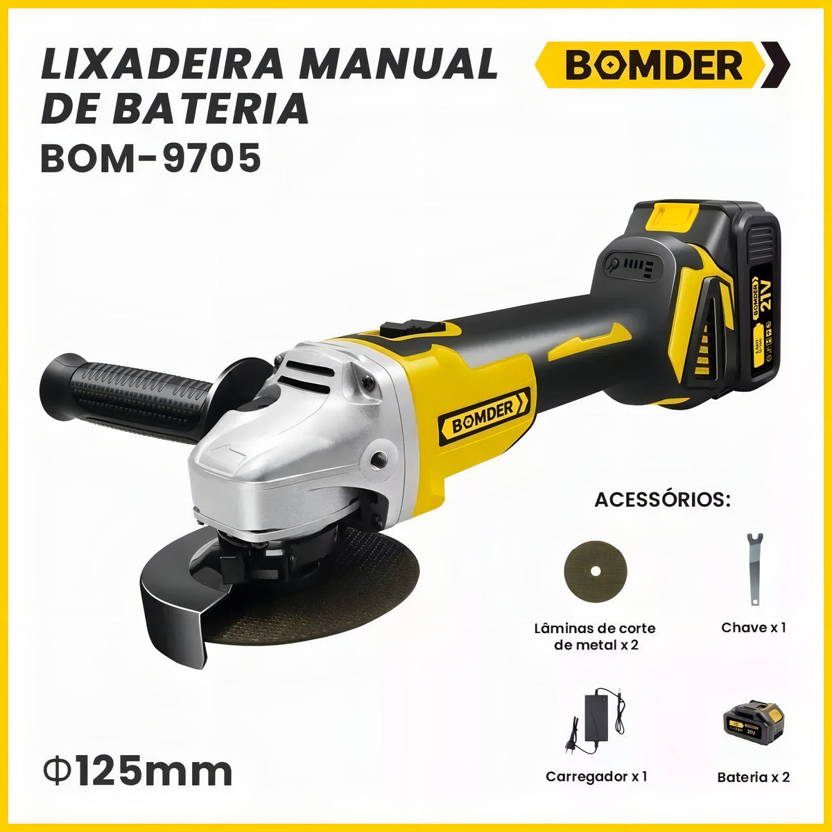 Lixadeira Esmerilhadeira 2 Baterias Angular Recarregável 21v Com Maleta e Acessórios