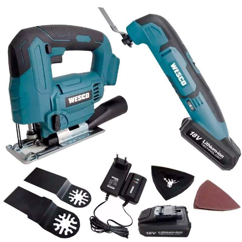 Serra Tico Tico 18V WS2305.9 + Multiferramenta com 1 Bateria, Carregador e Kit de Acessórios WESCO