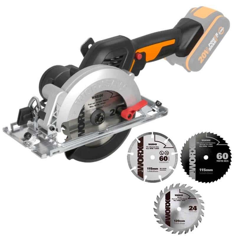 Serra Circular 20V MAX WORKSAW WX531.9 com 3 Discos s/ Bateria e Carregador WORX